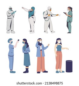 vector image of covid-19 officers with their respective activities