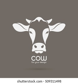 Vector image of a cow head design on brown background, Vector cow logo. Farm Animals.