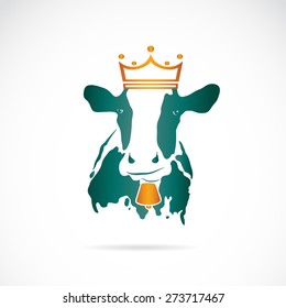 Vector image of cow wearing a crown on white background 