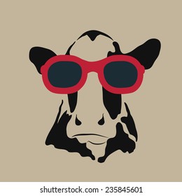 Vector image of a cow wearing glasses.