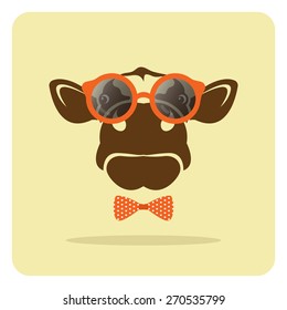Vector image of a cow wearing glasses.