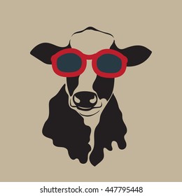 Vector image of a cow wearing glasses.