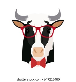 Vector image of a cow wearing glasses.