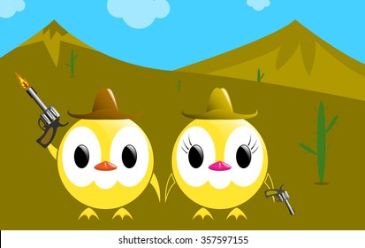 vector image - cowboys chickens on the wild west