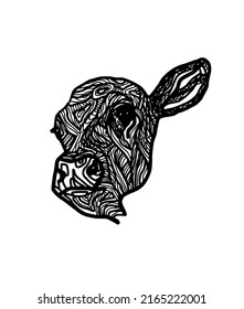 vector image of a cow's head using lines, transparent background