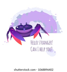 Vector image of crab, lobster or marine fauna. A vivid abstraction of pattern for print design, fabric or magazine, sketchpad. Title or cover. Gradient and current ultraviolet. Symbol, icon or sign
