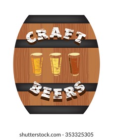 Vector image of craft beers and writing on a background of a barrel