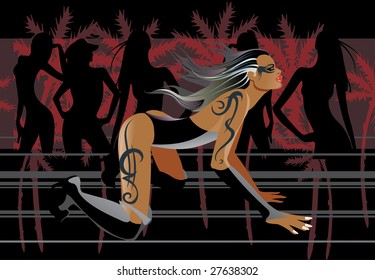 vector image of crawling woman