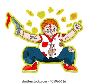 vector image of a crazy clown with a gun