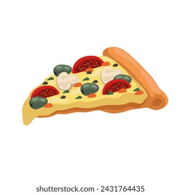 Vector image of creative meat pizza. Italian pizza icon. Pizza slice for advertising design