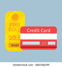 vector image with credit card and gold bars financial concept