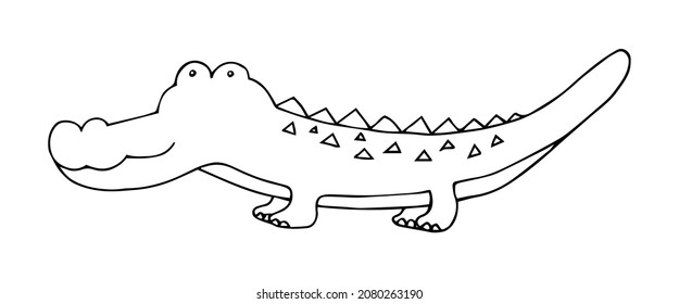 Vector, Image of Crocodile, black and white, transparent background