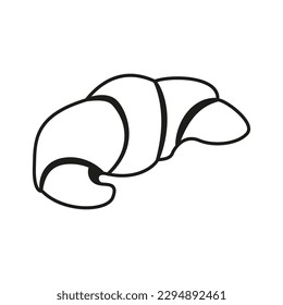 Imagen vectorial de un croissant al estilo Doodle. Ilustración de un Bagel hecho de masa rellena. Productos dulces de confitería. 