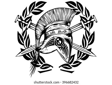 Vector image crossed swords and legionnaires helmet