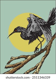 Vector image of a crow on a branch