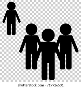 Vector image of a crowd of people and one person standing aside. A person different from others  in being outside the crowd. Persons symbol. Crowd signs