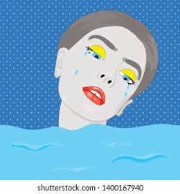 vector image of a crying girl