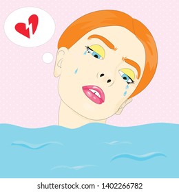 vector image of a crying girl