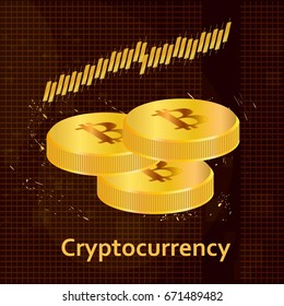 Vector image of cryptocurrency bitcoin coins floating schedule