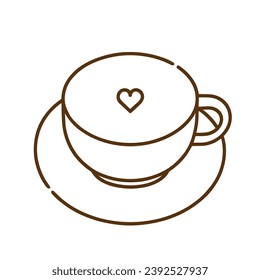 vector image of a cup of cavy with a heart on the surface, wikonan in the style of linear mysticism. Ideal for cafe menus, café design, valentines and illustrations of the theme of love and peace