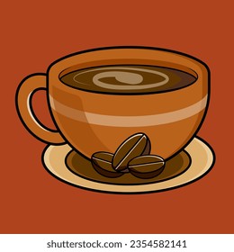 vector image of a cup of coffee with coffee beans