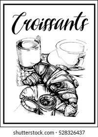 Vector image of a cup of coffee with croissants