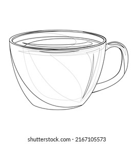 Vector image of a cup filled with hot drink in lines. Isolated on white background. EPS 10