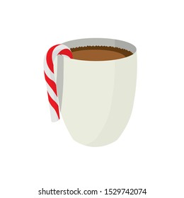 Vector image of a cup of hot chocolate with Christmas candy on white background.