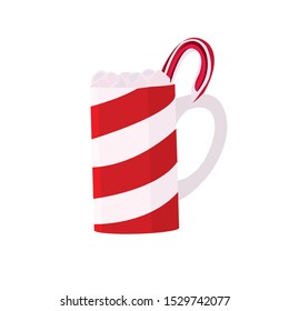 Vector image of a cup with marshmallows and Christmas sweets on a white background.