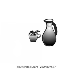 Vector image of a cup of water and a bottle on a white background