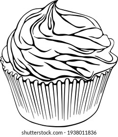 Vector image of cupcake. Fast food hand drawn illustration. Black and white illustration.