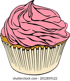 Vector image of cupcake. Fast food hand drawn illustration. Colour illustration. Eps 10