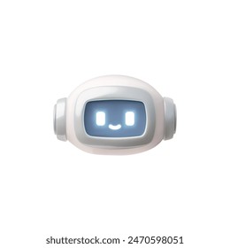 Vector image of a cute 3D artwork showing a smart, smiling character with artificial intelligence. An isolated mascot ideal for technical interfaces.