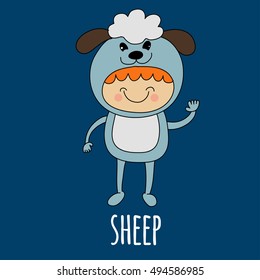 Vector image of cute baby wearing sheep costume