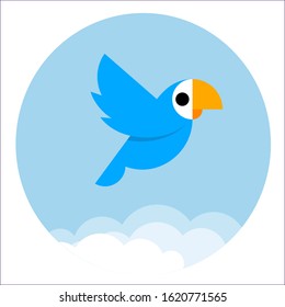 Vector image of a cute Blue Parrot flying in the sky