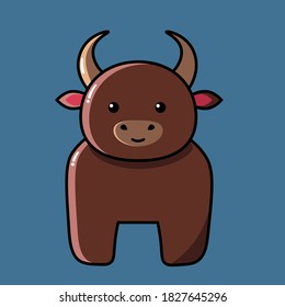 Vector image of a cute brown bull. Symbol of the year 2021.