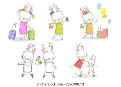 Vector Image Of A Cute Bunny. Isolated Background, Postcard, Design.