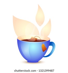 Vector image. Cute cartoon blue mug of hot tea.