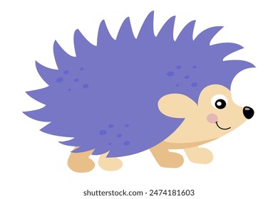 Vector image of a cute cartoon hedgehog on a white background. Forest animal. Educational cards for children.