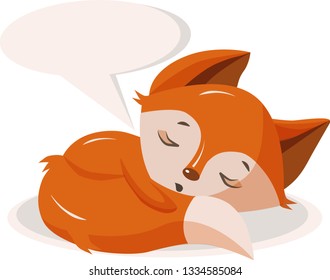 Vector image of the cute, charming, little, orange fox with a dialog / dream box 