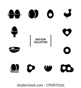 Vector image. Cute chicken and eggs icons. Food solid icons.