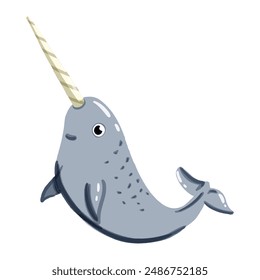 Vector image of a cute colorful Narwhal. This illustration showcases the intricate features of an narwhal's anatomy. Perfect for educational materials and animal-themed projects. Isolated image.