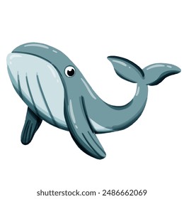 Vector image of a cute colorful whale. This illustration showcases the intricate features of an whale's anatomy. Perfect for educational materials and animal-themed projects. Isolated image.