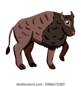 Vector image of a cute colorful Yak. This illustration showcases the intricate features of an Yak's anatomy. Perfect for educational materials and nature-themed projects. Isolated image. Y animal.