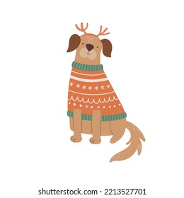 Vector Image Of A Cute Dog Wearing Cute Ugly Christmas Traditional Sweater