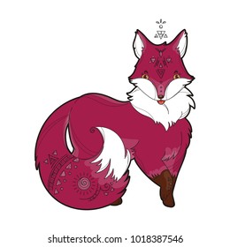 Vector image of a cute fox design isolated on a white background. Wild Animal with sacred geometry