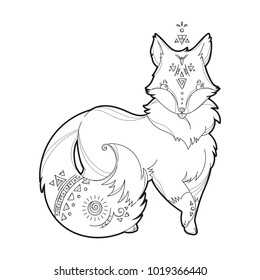 Vector image of a cute fox design isolated on a white background. Wild Animal with sacred geometry