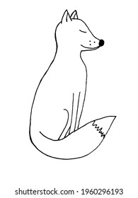 vector image of a cute fox on a white background. Doodles. Children's coloring