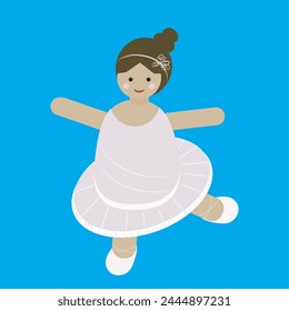 Vector image of cute funny ballerina in cartoon style on blue background for children's book, icon, game and other illustrations