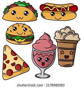 imagen vectorial de comida rápida linda y divertida.